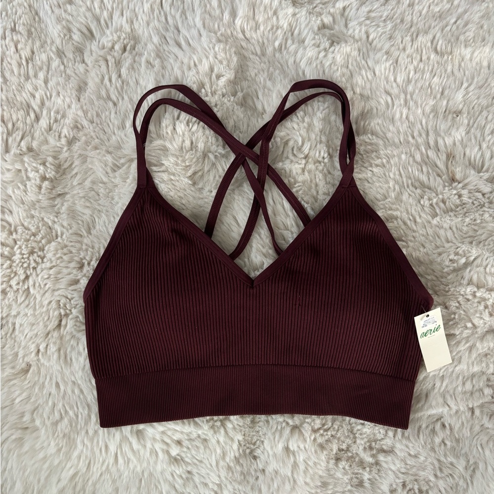 NWT Aerie Seamless Strappy Ribbed Padded Bralette in Royal Berry Red - Picture 3 of 6